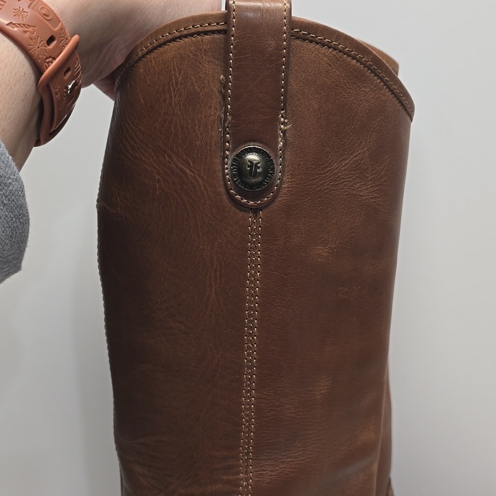 {Frye} Melissa Button Riding Tall Cognac Brown Leather - Size 6B - Picture 5 of 15